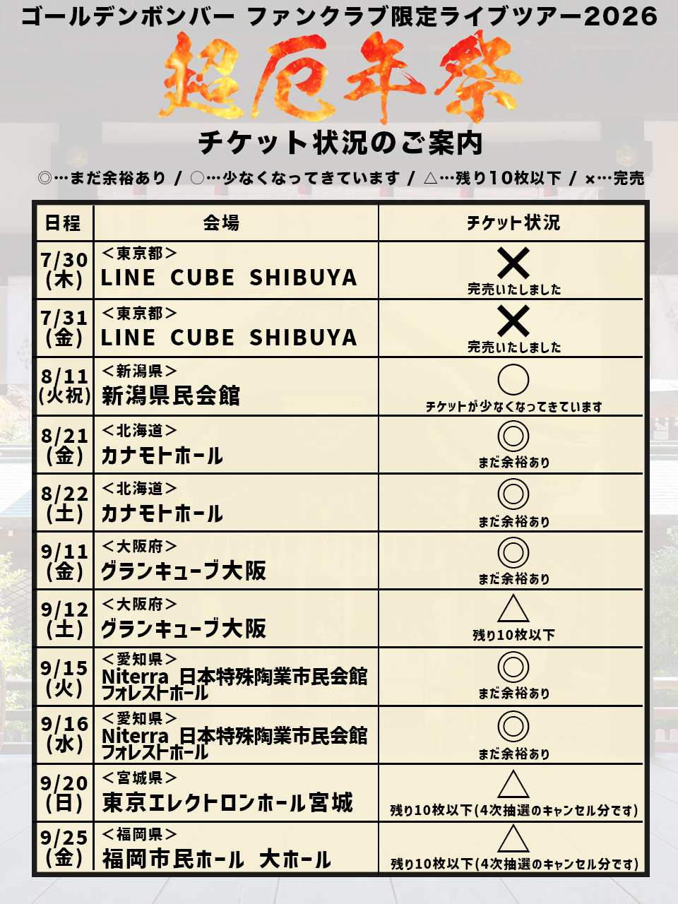 ゴールデンボンバー ファンクラブ限定ライブツアー2026～超厄年祭